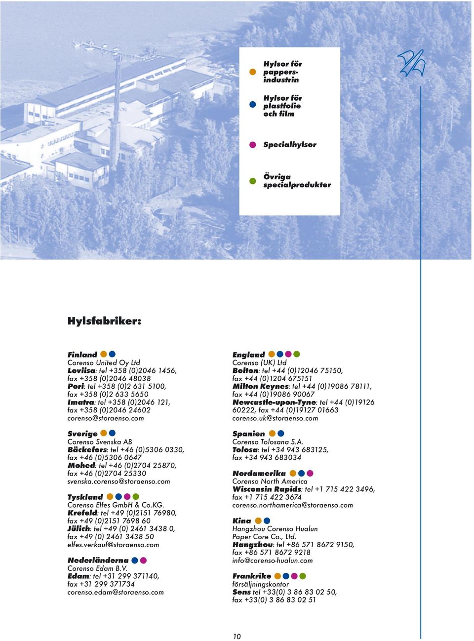 com Sverige Corenso Svenska AB Bäckefors: tel +46 (0)5306 0330, fax +46 (0)5306 0647 Mohed: tel +46 (0)2704 25870, fax +46 (0)2704 25330 svenska.corenso@storaenso.com Tyskland Corenso Elfes GmbH & Co.