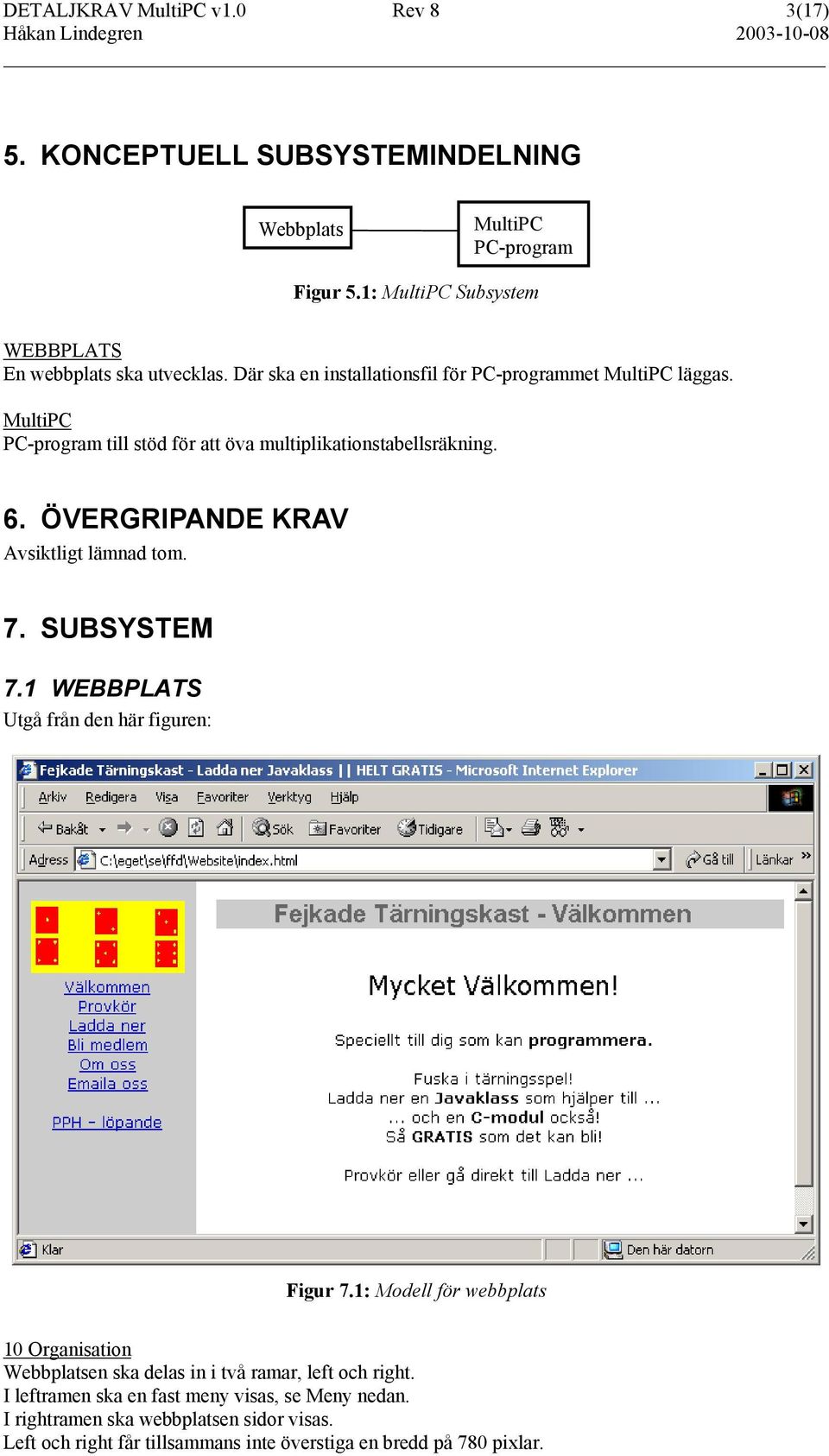 ÖVERGRIPANDE KRAV Avsiktligt lämnad tom. 7. SUBSYSTEM 7.1 WEBBPLATS Utgå från den här figuren: Figur 7.