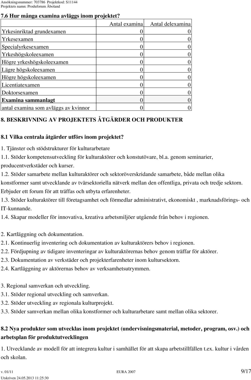 0 0 Licentiatexamen 0 0 Doktorsexamen 0 0 Examina sammanl 0 0 antal examina som avläggs av kvinnor 0 0 8. BESKRIVNING AV PROJEKTETS ÅTGÄRDER OCH PRODUKTER 8.