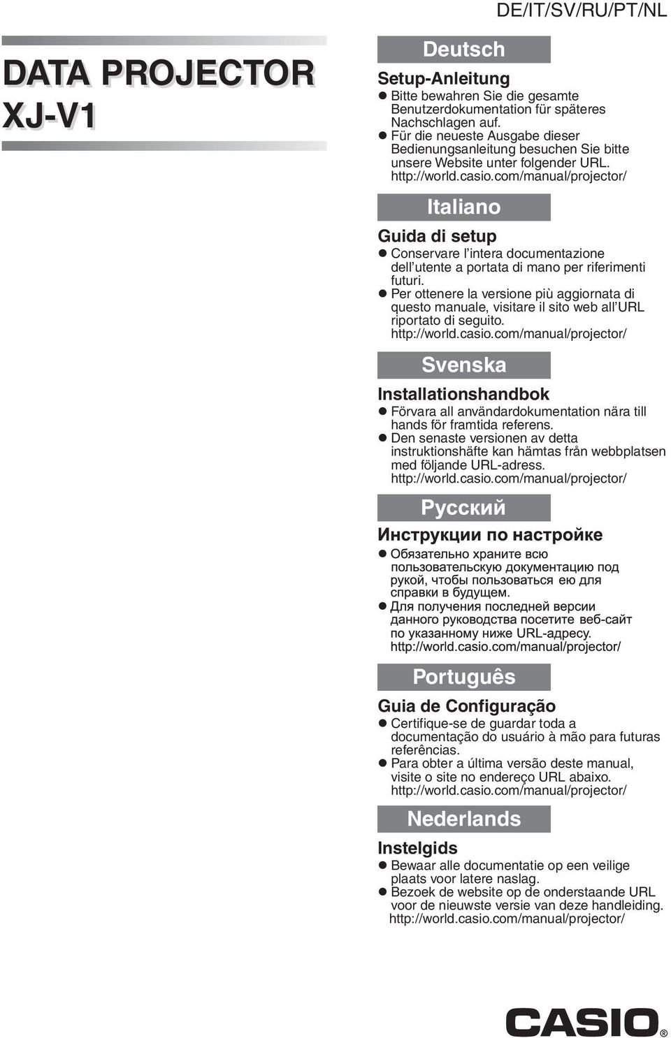 com/manual/projector/ Italiano Guida di setup Conservare l intera documentazione dell utente a portata di mano per riferimenti futuri.