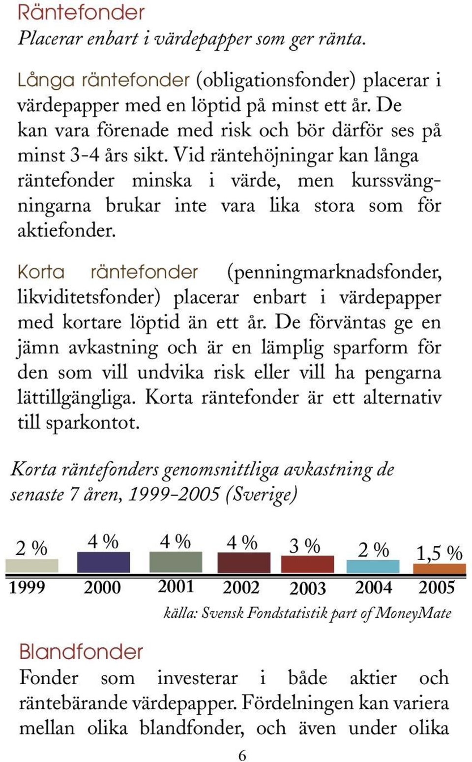 Korta räntefonder (penningmarknadsfonder, likviditetsfonder) placerar enbart i värdepapper med kortare löptid än ett år.