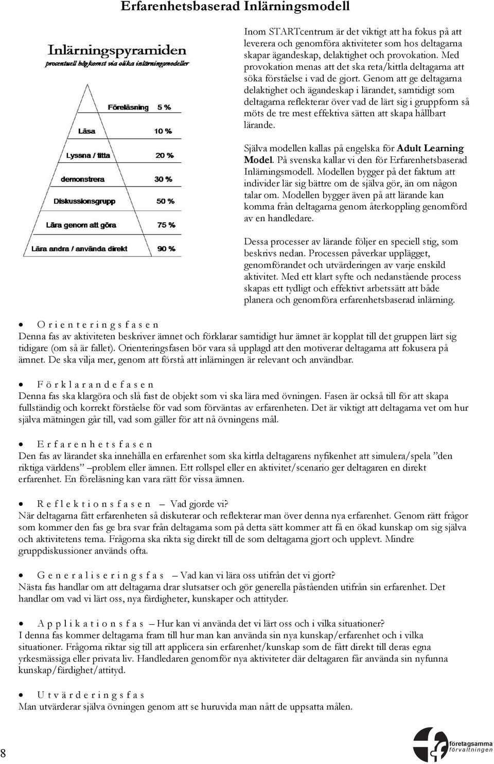 Genom att ge deltagarna delaktighet och ägandeskap i lärandet, samtidigt som deltagarna reflekterar över vad de lärt sig i gruppform så möts de tre mest effektiva sätten att skapa hållbart lärande.