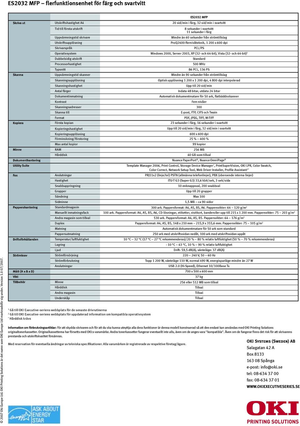 sekunder i färg Mindre än 60 sekunder från strömtillslag ProQ2400-flernivåteknik, 1 200 x 600 dpi PCL/PS Operativsystem Windows 2000, Server 2003, XP (32- och 64-bit), Vista (32- och 64-bit) 1