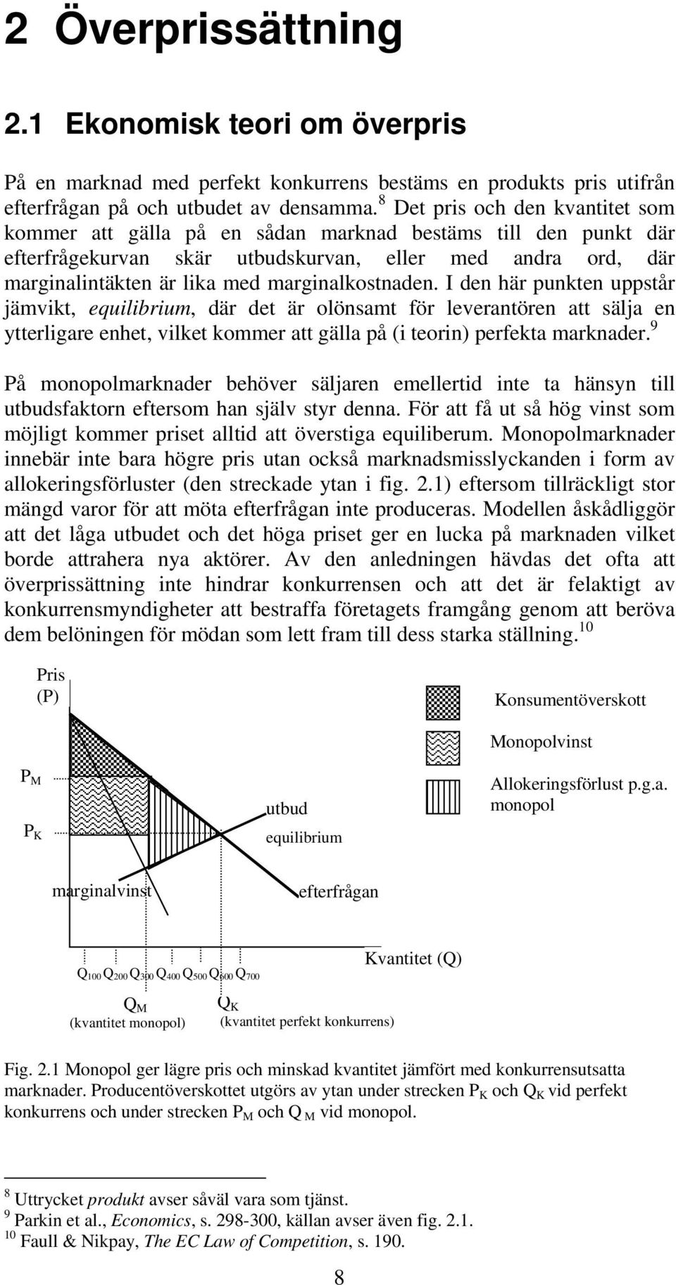 marginalkostnaden. I den här punkten uppstår jämvikt, equilibrium, där det är olönsamt för leverantören att sälja en ytterligare enhet, vilket kommer att gälla på (i teorin) perfekta marknader.