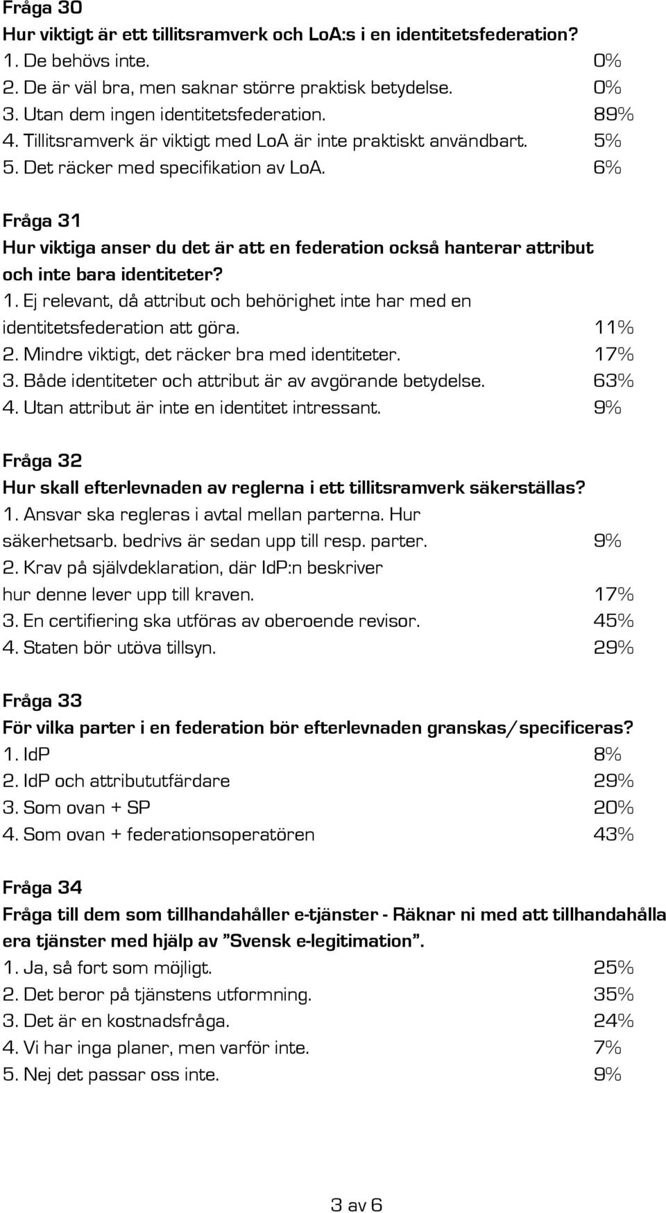 6% Fråga 31 Hur viktiga anser du det är att en federation också hanterar attribut och inte bara identiteter? 1. Ej relevant, då attribut och behörighet inte har med en identitetsfederation att göra.