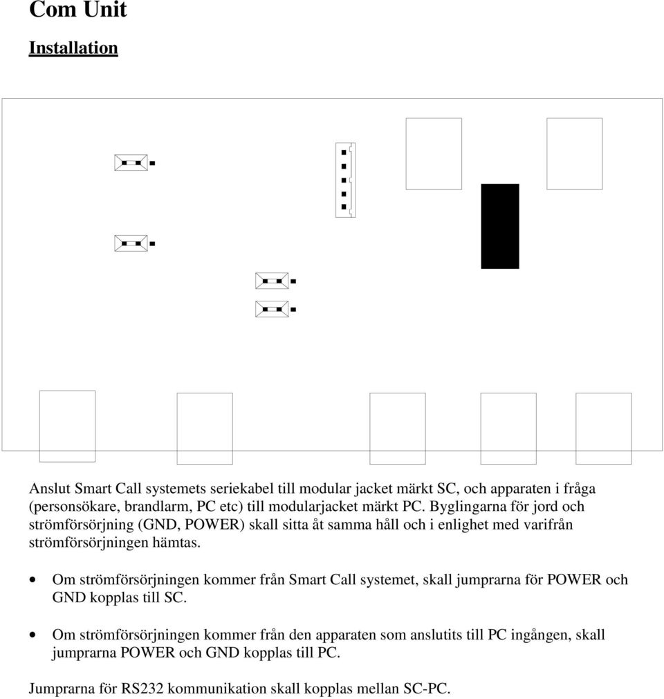 Byglingarna för jord och strömförsörjning (GND, POWER) skall sitta åt samma håll och i enlighet med varifrån strömförsörjningen hämtas.