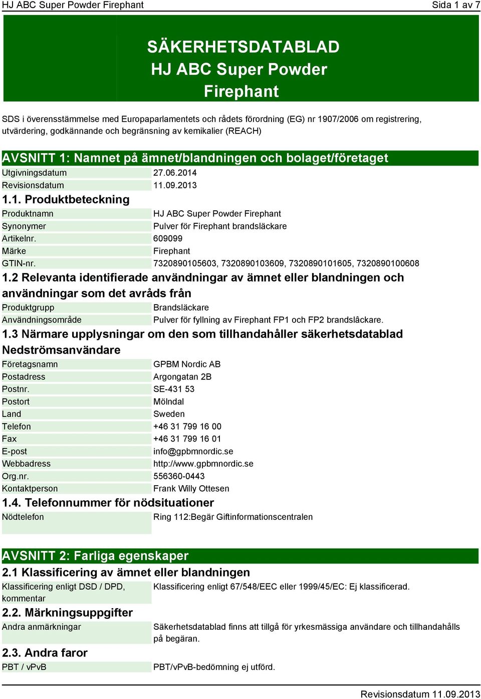 609099 Märke Firephant GTIN-nr. 7320890105603, 7320890103609, 7320890101605, 7320890100608 1.