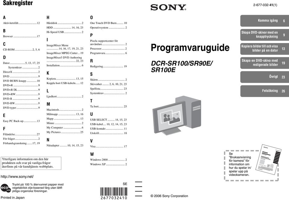 .. 14, 16, 17, 19, 21, 23 ImageMixer MPEG Cutter... 19 ImageMixer3 DVD Authoring... 22, 23 Installation... 6 K Kopiera... 13, 15 Koppla bort USB-kabeln... 12 L Ljudkort... 2 M Macintosh... 2 Målmapp.