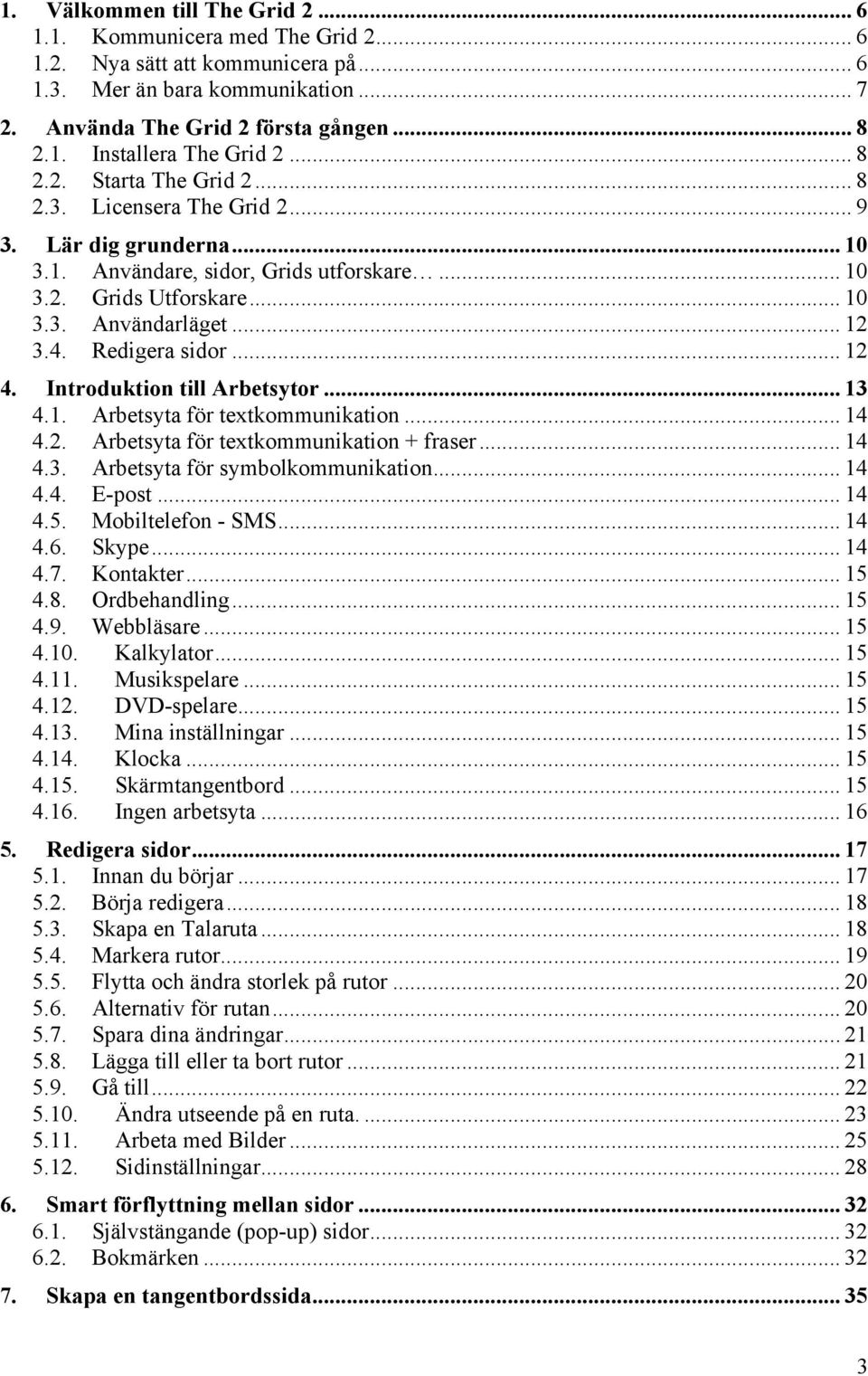 Redigera sidor... 12 4. Introduktion till Arbetsytor... 13 4.1. Arbetsyta för textkommunikation... 14 4.2. Arbetsyta för textkommunikation + fraser... 14 4.3. Arbetsyta för symbolkommunikation... 14 4.4. E-post.