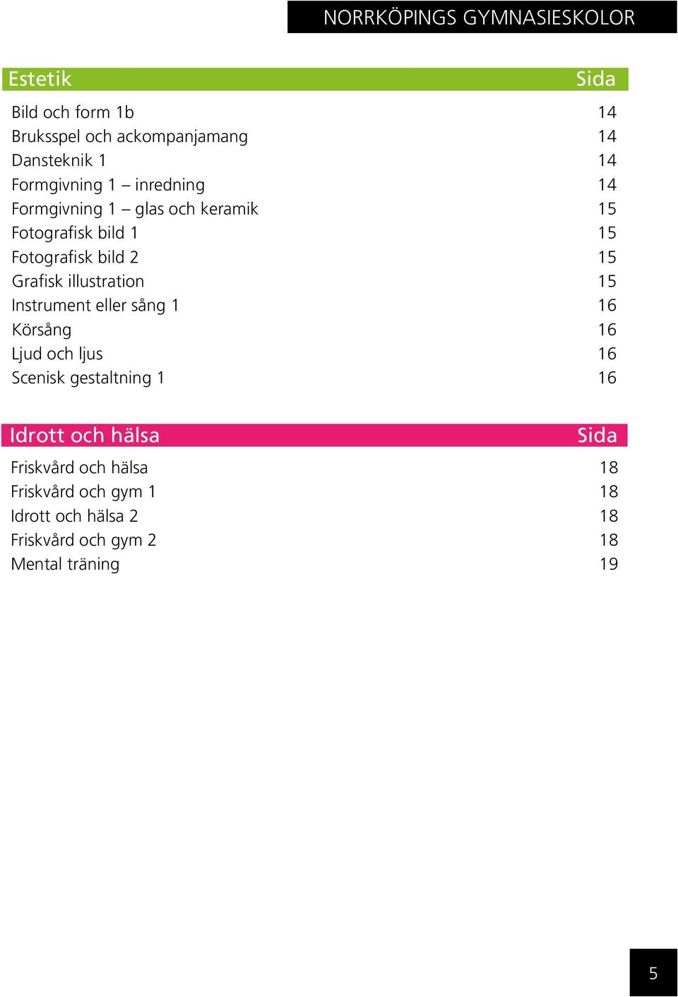 eller sång 1 Körsång Ljud och ljus Scenisk gestaltning 1 Sida 14 14 14 14 15 15 15 15 16 16 16 16 Idrott och