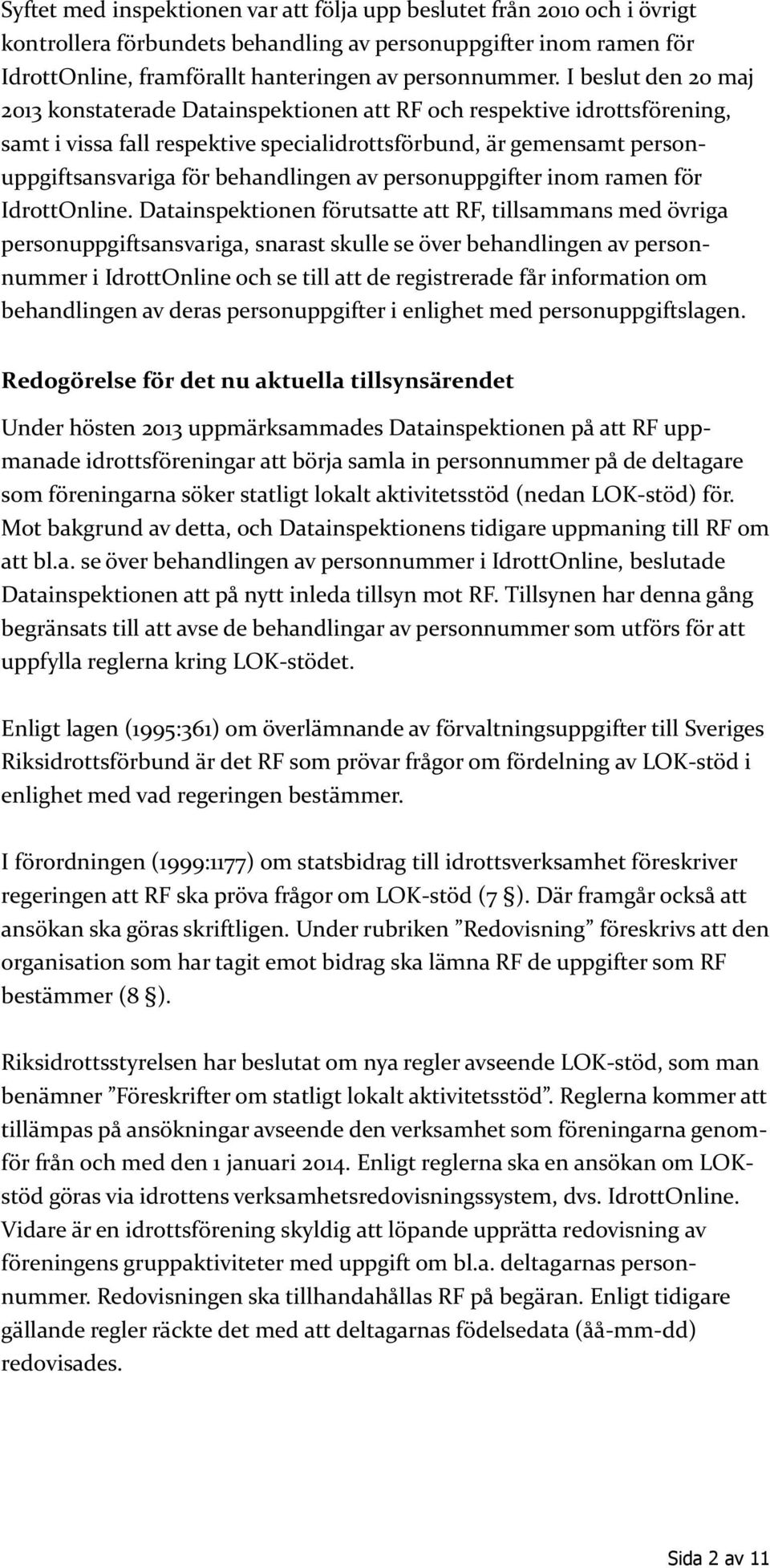 av personuppgifter inom ramen för IdrottOnline.