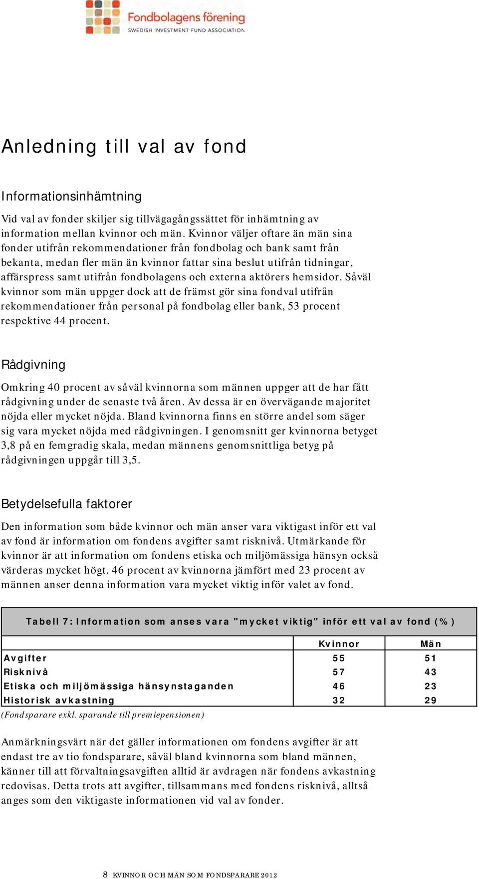 fondbolagens och externa aktörers hemsidor.