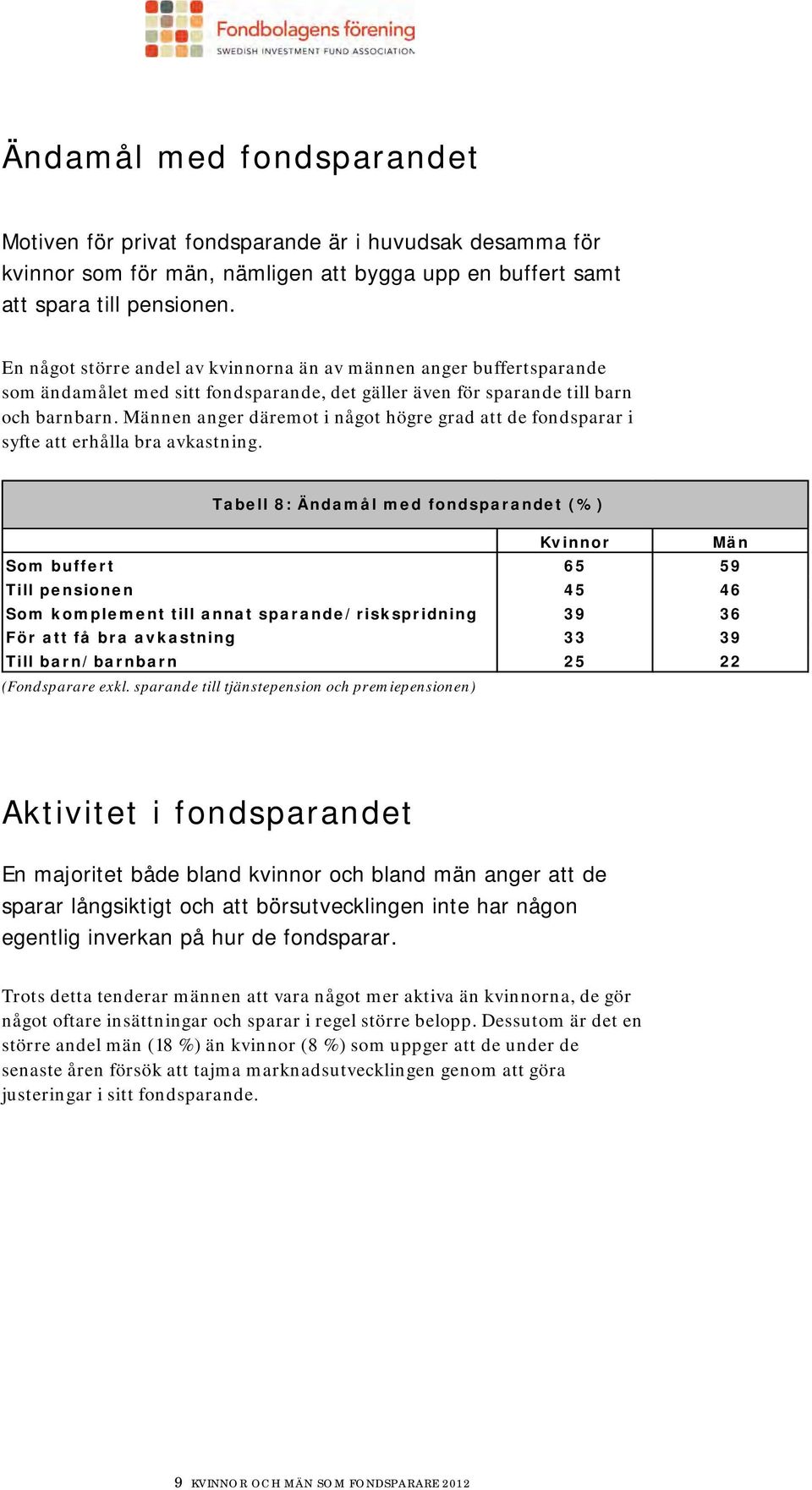 nen anger däremot i något högre grad att de fondsparar i syfte att erhålla bra avkastning.