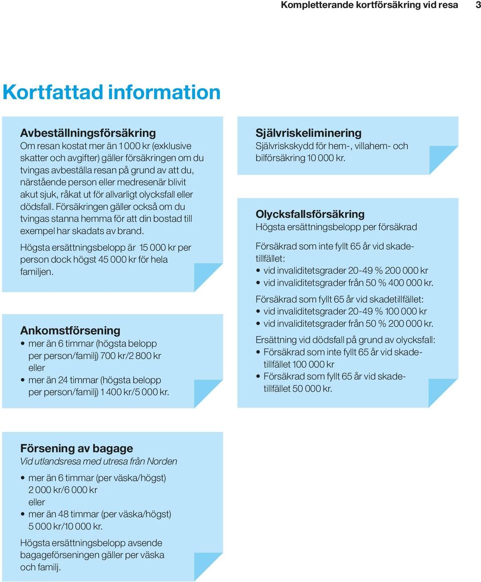 Försäkringen gäller också om du tvingas stanna hemma för att din bostad till exempel har skadats av brand. Högsta ersättningsbelopp är 15 000 kr per person dock högst 45 000 kr för hela familjen.
