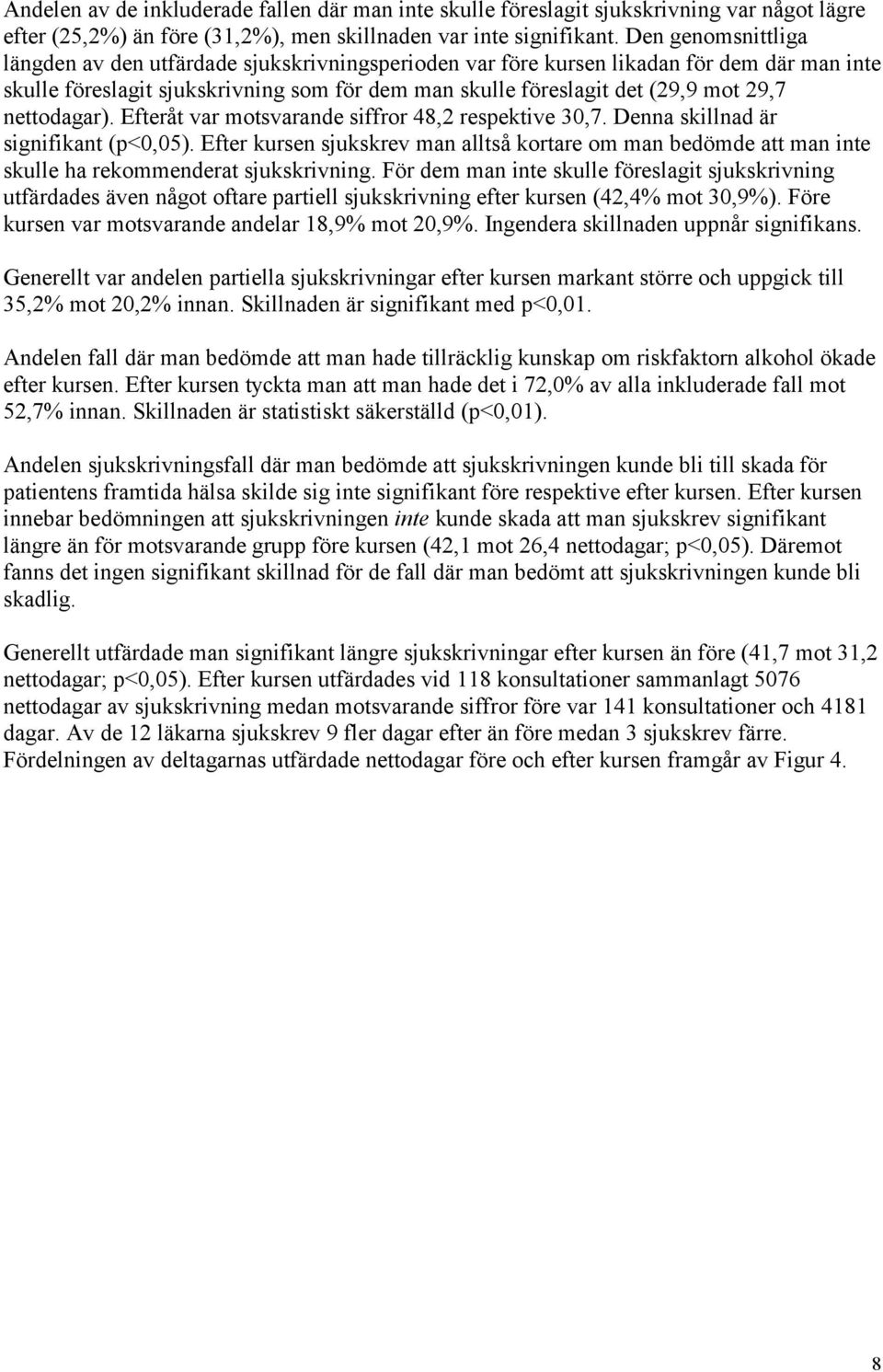 nettodagar). Efteråt var motsvarande siffror 48,2 respektive 30,7. Denna skillnad är signifikant (p<0,05).