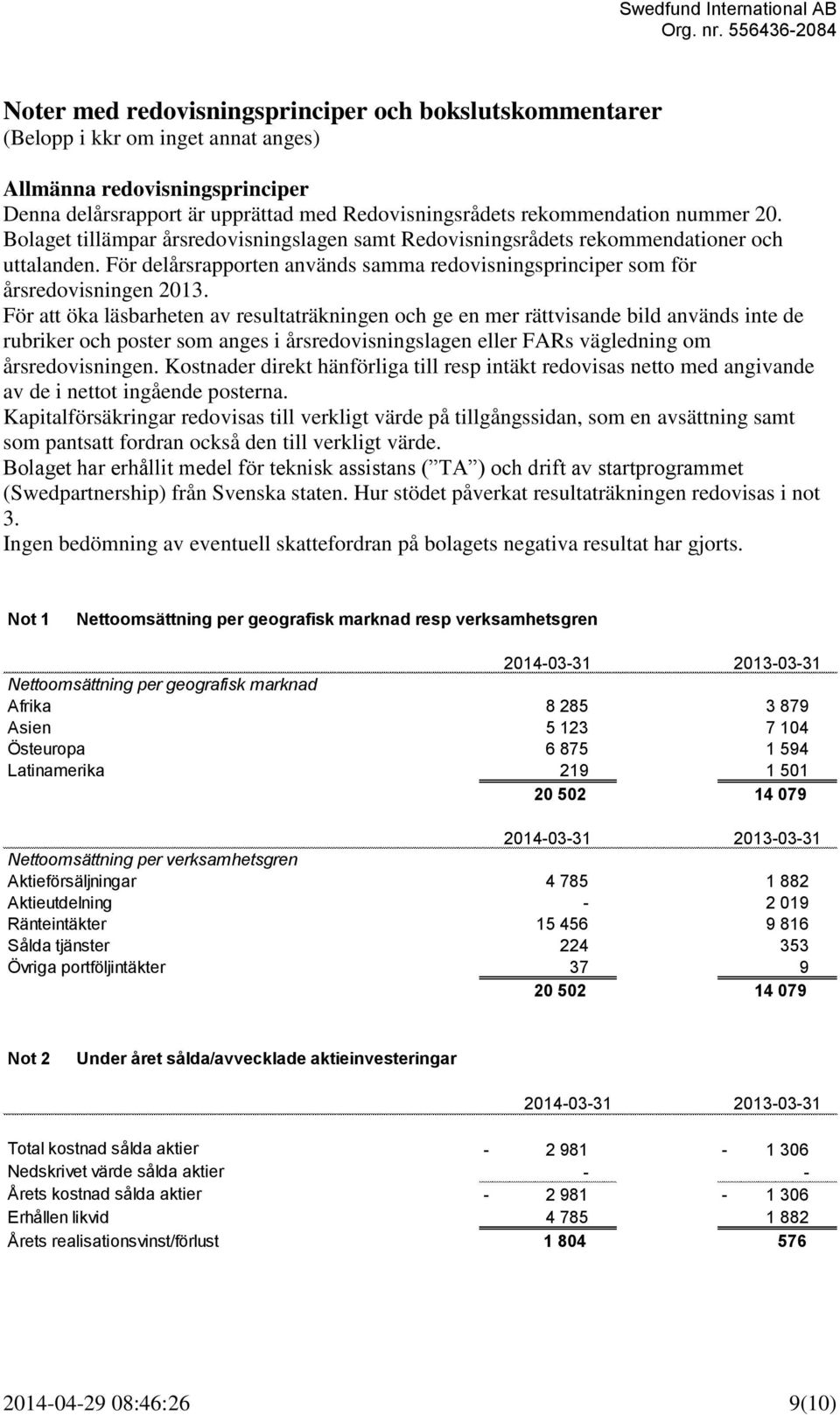 För att öka läsbarheten av resultaträkningen och ge en mer rättvisande bild används inte de rubriker och poster som anges i årsredovisningslagen eller FARs vägledning om årsredovisningen.