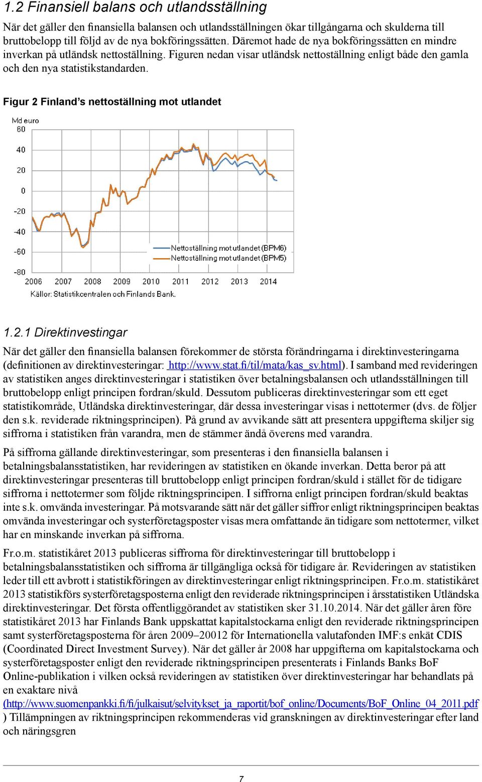Figur 2 Finland s nettoställning mot utlandet 1.2.1 Direktinvestingar När det gäller den finansiella balansen förekommer de största förändringarna i direktinvesteringarna (definitionen av direktinvesteringar: http://www.