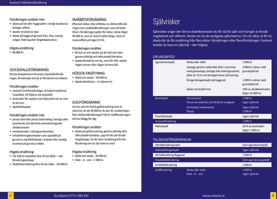 nedsatt funktionsförmåga, så kallad medicinsk invaliditet, till följd av ett olycksfall. kostnader för medicin och läkarvård när du inte är på resa. dödsfallskapital.