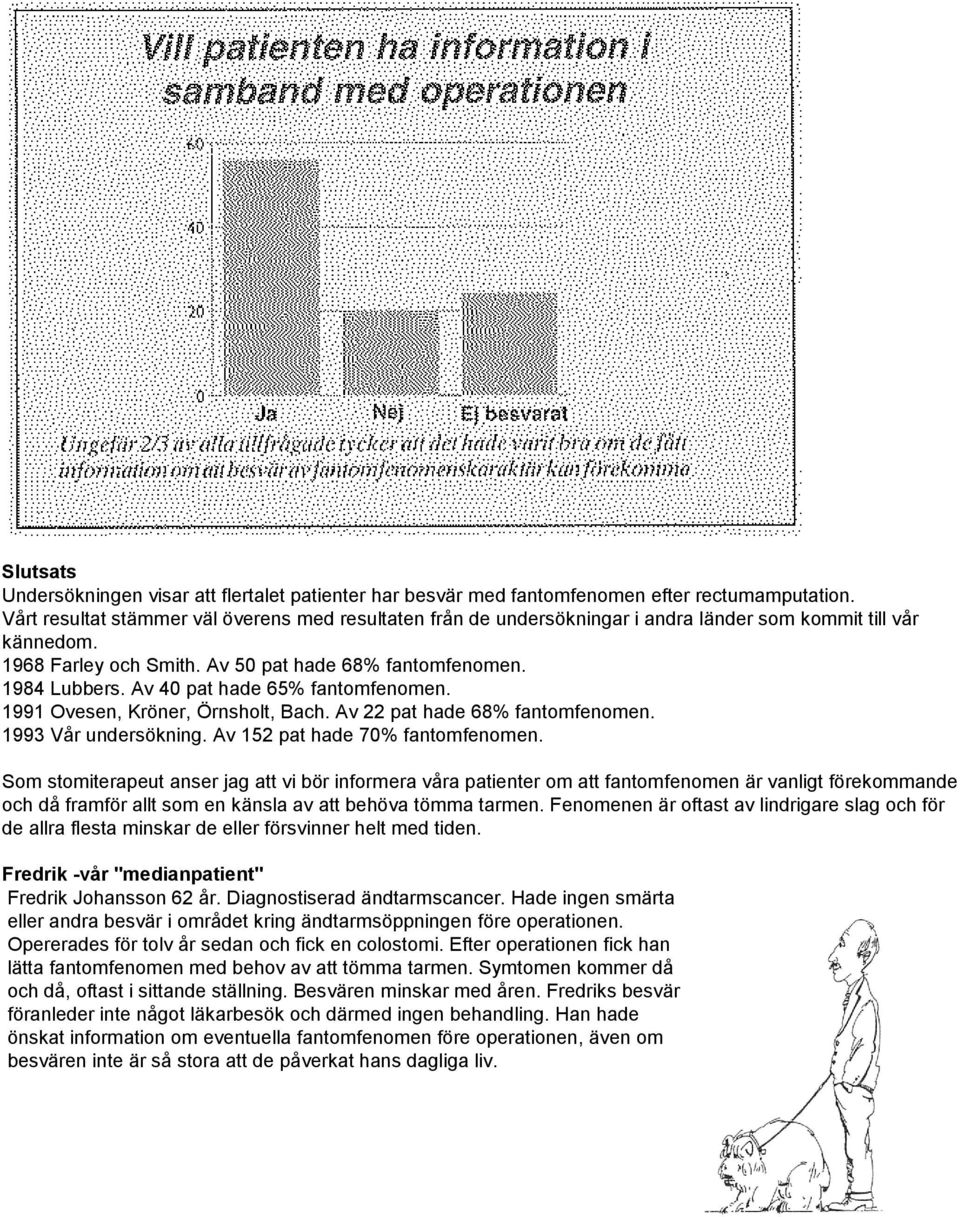 Av 40 pat hade 65% fantomfenomen. 1991 Ovesen, Kröner, Örnsholt, Bach. Av 22 pat hade 68% fantomfenomen. 1993 Vår undersökning. Av 152 pat hade 70% fantomfenomen.