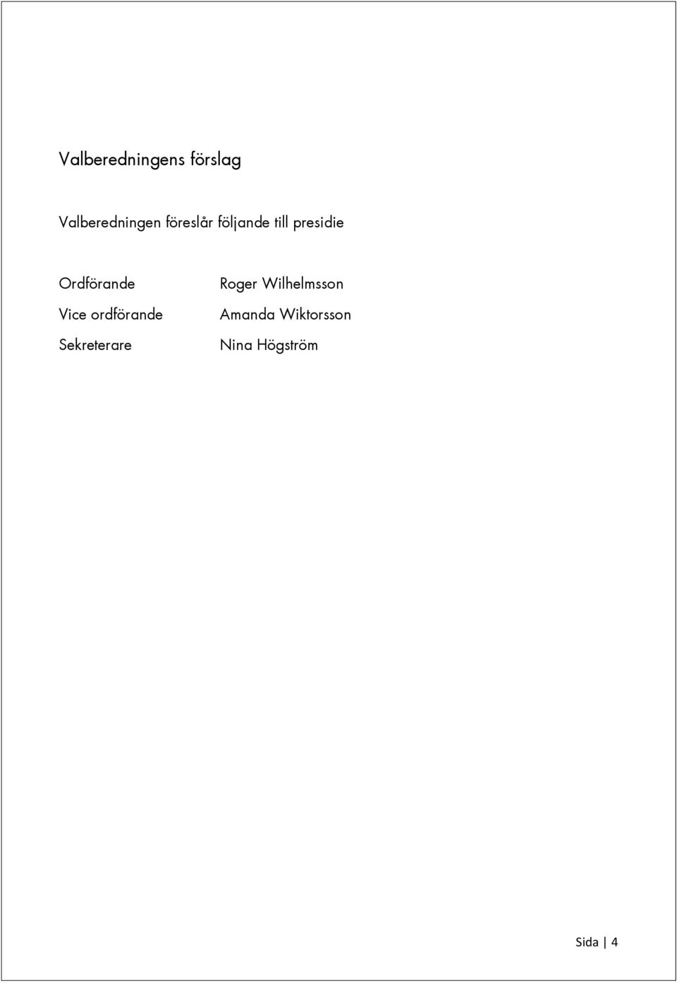 Ordförande Vice ordförande Sekreterare