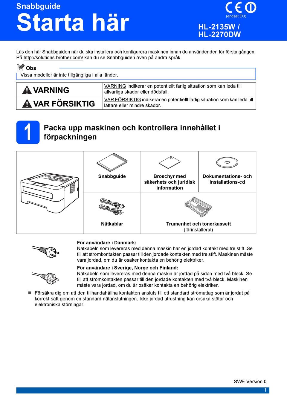 VAR FÖRSIKTIG indikerr en potentiellt frlig sitution som kn led till lättre eller mindre skdor.