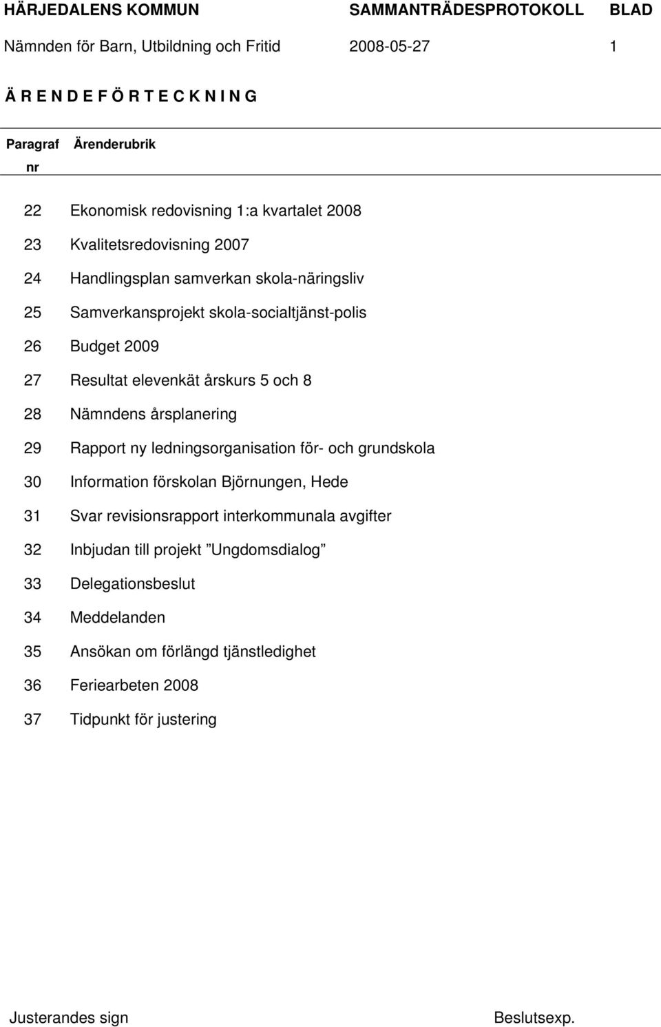 och 8 28 Nämndens årsplanering 29 Rapport ny ledningsorganisation för- och grundskola 30 Information förskolan Björnungen, Hede 31 Svar revisionsrapport