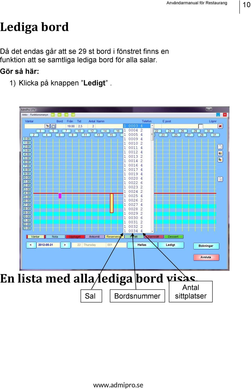 för alla salar. 1) Klicka på knappen Ledigt.