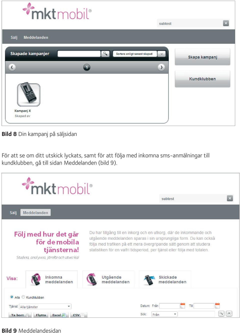 inkomna sms-anmälningar till kundklubben, gå