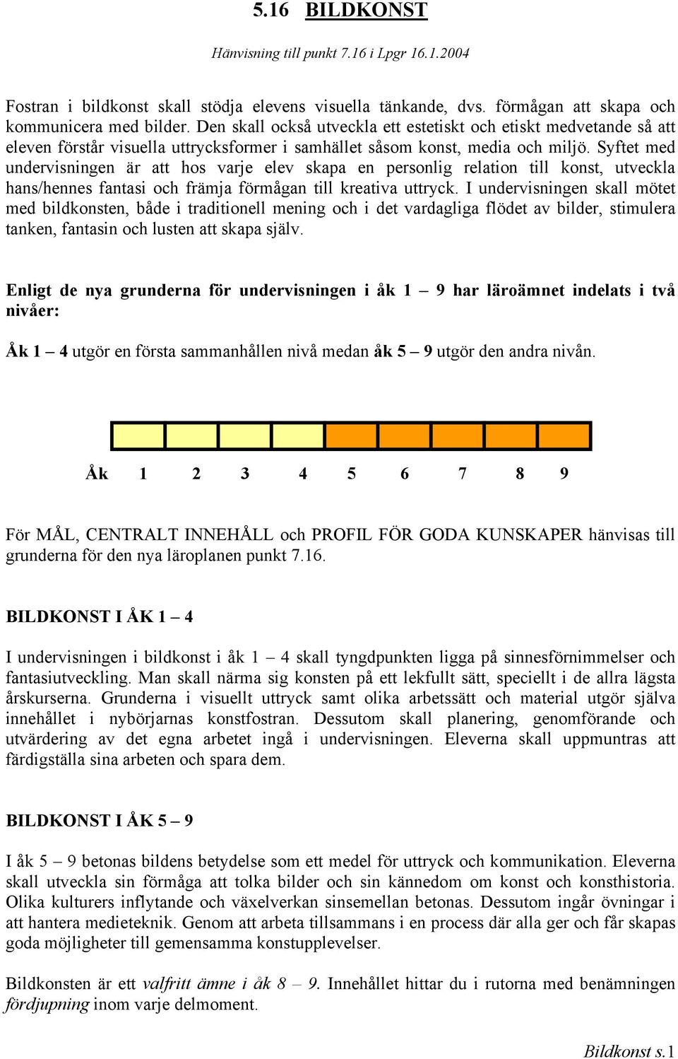 Syftet med undervisningen är att hos varje elev skapa en personlig relation till konst, utveckla hans/hennes fantasi och främja förmågan till kreativa uttryck.