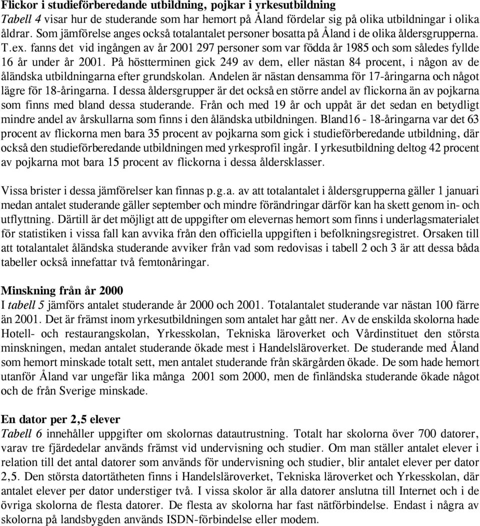 fanns det vid ingången av år 2001 297 personer som var födda år 1985 och som således fyllde 16 år under år 2001.