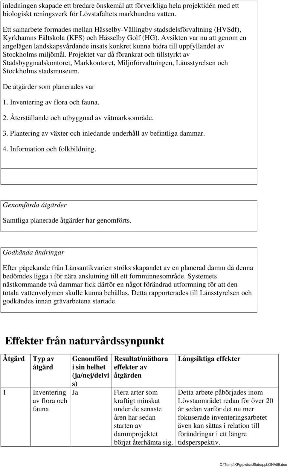 Avsikten var nu att genom en angelägen landskapsvårdande insats konkret kunna bidra till uppfyllandet av Stockholms miljömål.