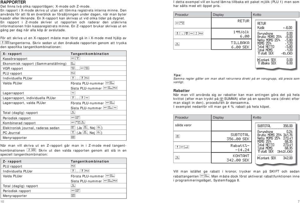 En rapport i Z-mode skriver ut rapporten och raderar den utskrivna informationen från kassaregistrets minne. En Z-rapport brukar skrivas ut en gång per dag när alla köp är avslutade.