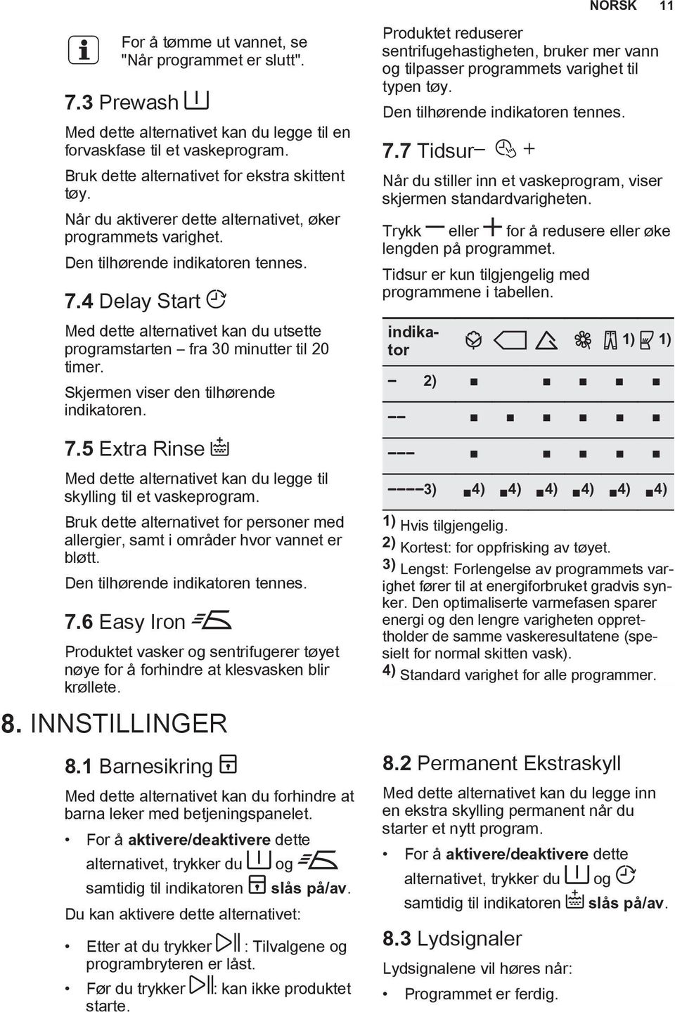 Skjermen viser den tilhørende indikatoren. 7.5 Extra Rinse Med dette alternativet kan du legge til skylling til et vaskeprogram.