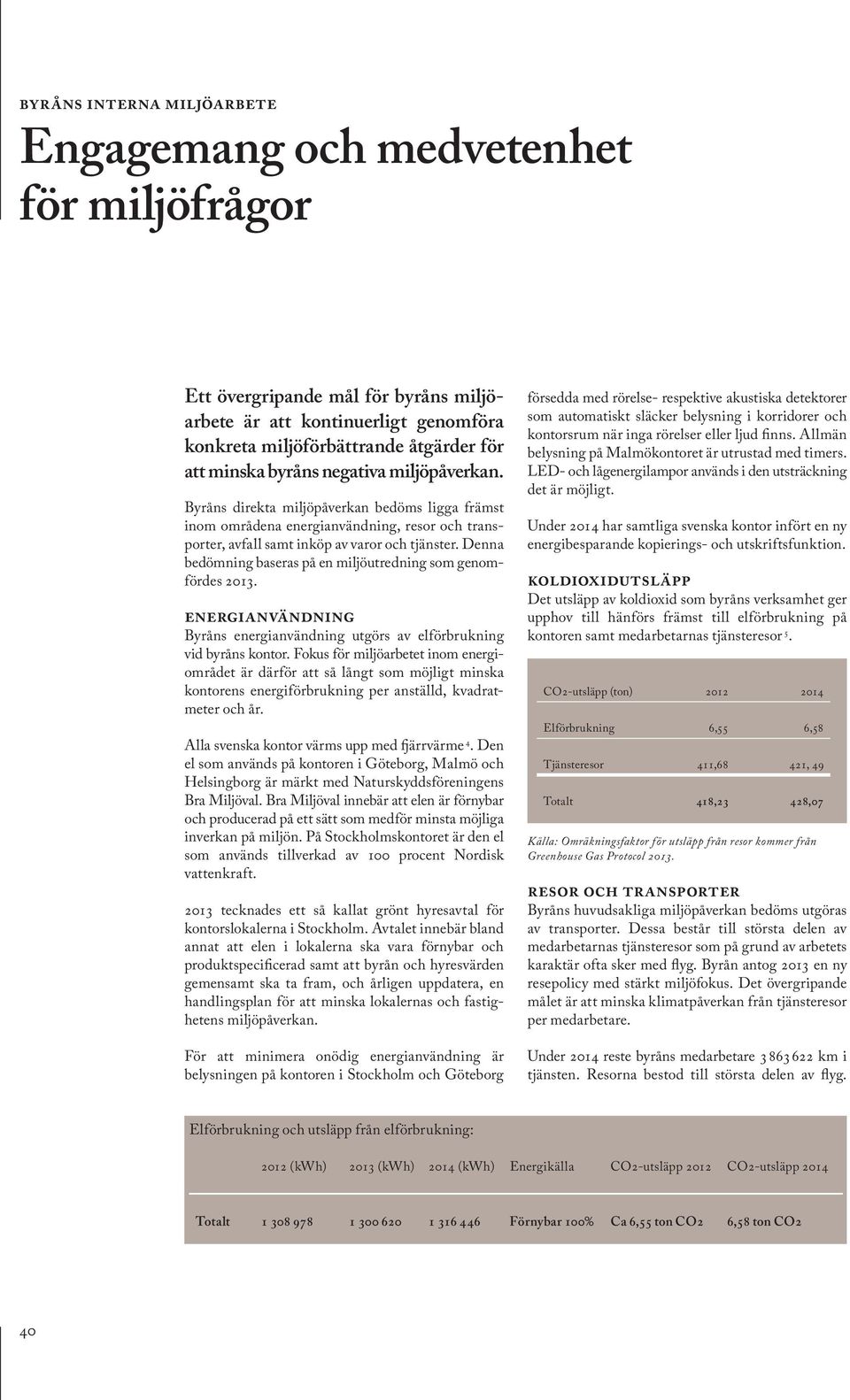 Denna bedömning baseras på en miljöutredning som genomfördes 2013. ENERGIANVÄNDNING Byråns energianvändning utgörs av elförbrukning vid byråns kontor.