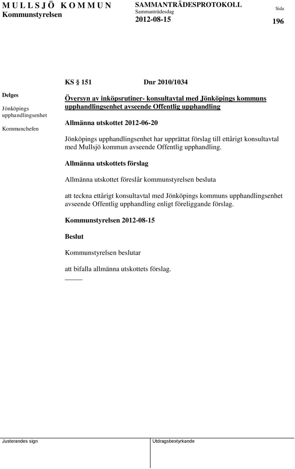 med Mullsjö kommun avseende Offentlig upphandling.