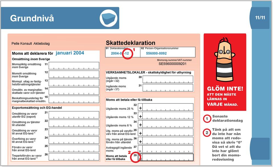 Exportomsättning och EG-handel Omsättning av varor 21 utanför EG (export) Omsättning av tjänster 22 till utlandet Omsättning av varor 23 till annat EG-land 1 Överföring av varor till annat EG-land 1