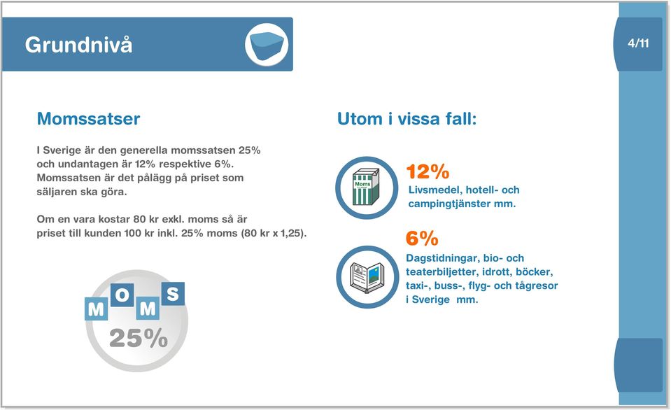 moms så är priset till kunden 100 kr inkl. 25% moms (80 kr x 1,25).