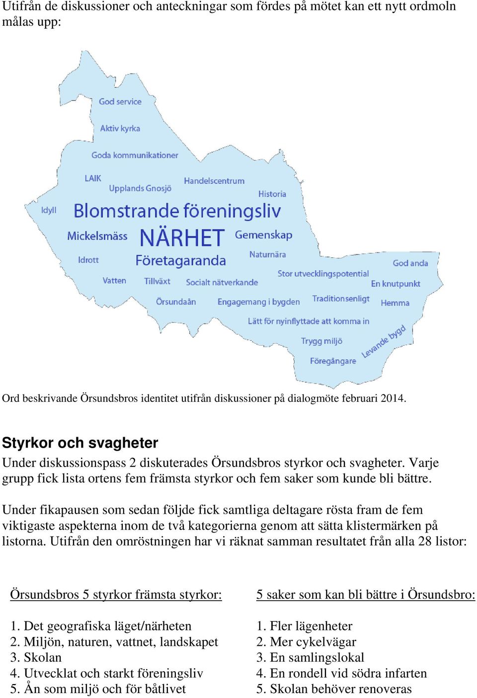 Under fikapausen som sedan följde fick samtliga deltagare rösta fram de fem viktigaste aspekterna inom de två kategorierna genom att sätta klistermärken på listorna.