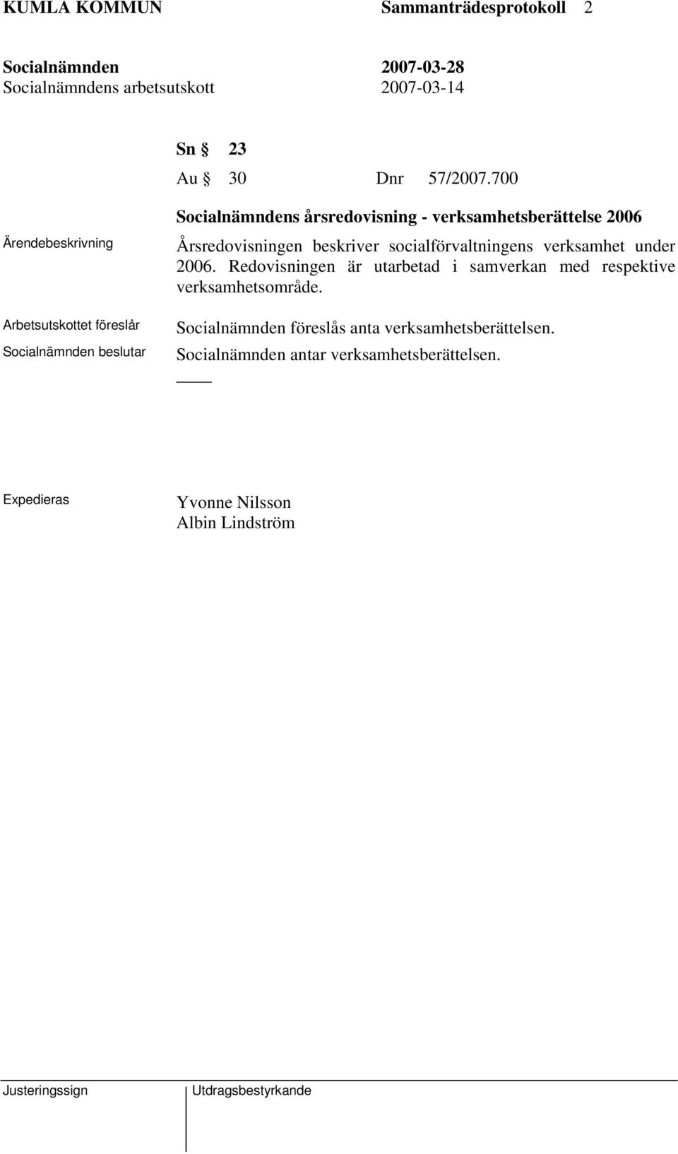 socialförvaltningens verksamhet under 2006.