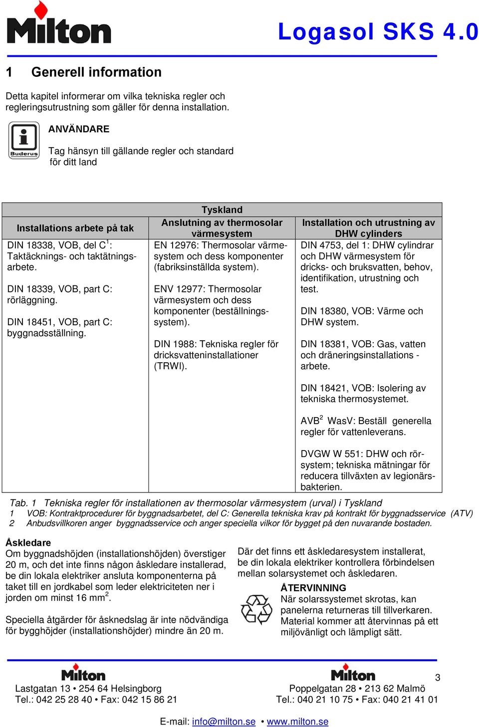 värmesystem Taktäcknings- och taktätningsarbete. och dess komponenter (fabriksinställda system). DIN 18339, VOB, part C: rörläggning. DIN 18451, VOB, part C: byggnadsställning.