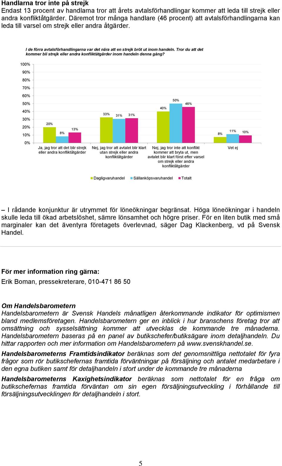 I de förra avtalsförhandlingarna var det nära att en strejk bröt ut inom handeln. Tror du att det kommer bli strejk eller andra konfliktåtgärder inom handeln denna gång?