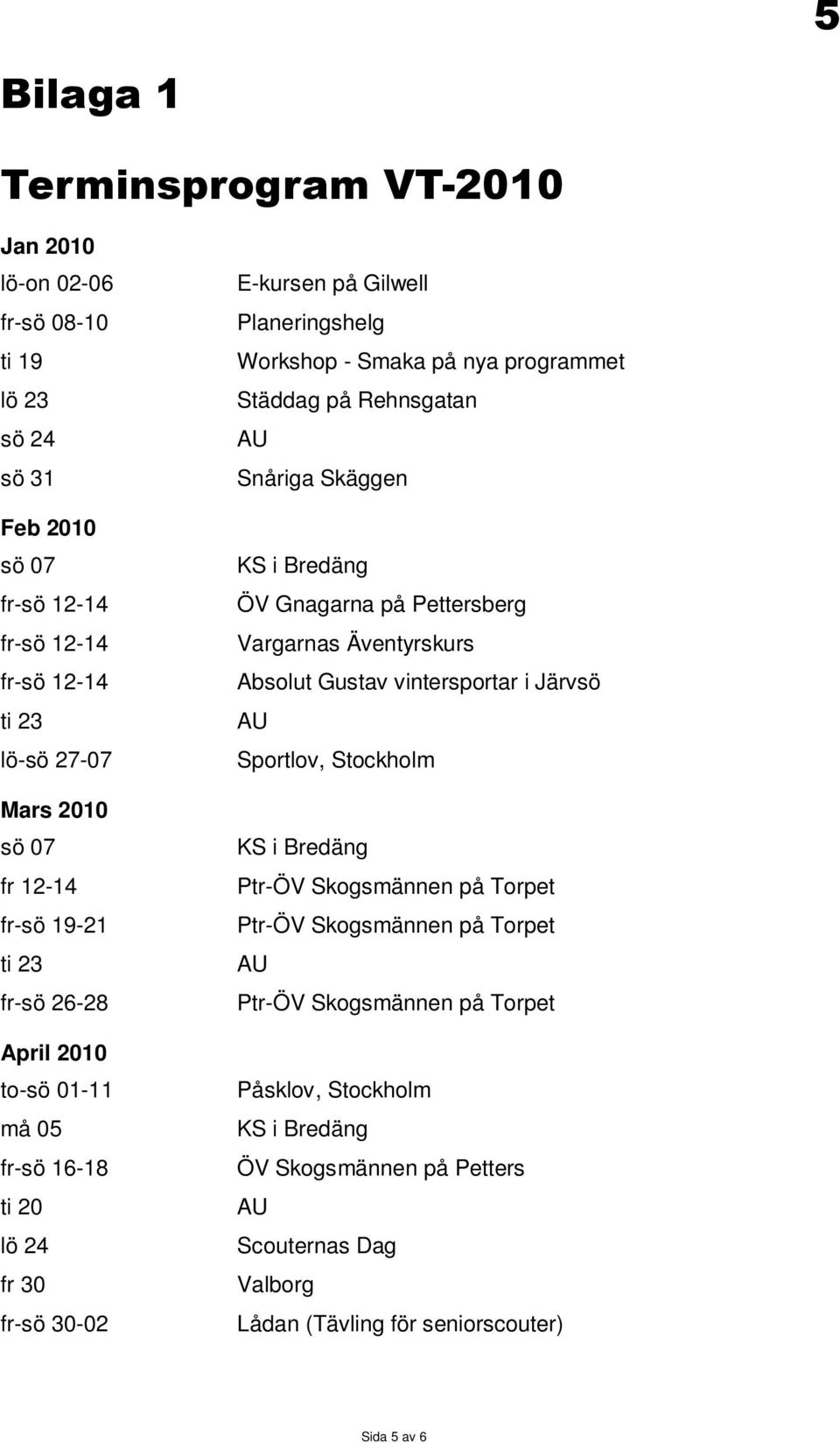 programmet Städdag på Rehnsgatan Snåriga Skäggen ÖV Gnagarna på Pettersberg Vargarnas Äventyrskurs Absolut Gustav vintersportar i Järvsö Sportlov, Stockholm Ptr-ÖV Skogsmännen