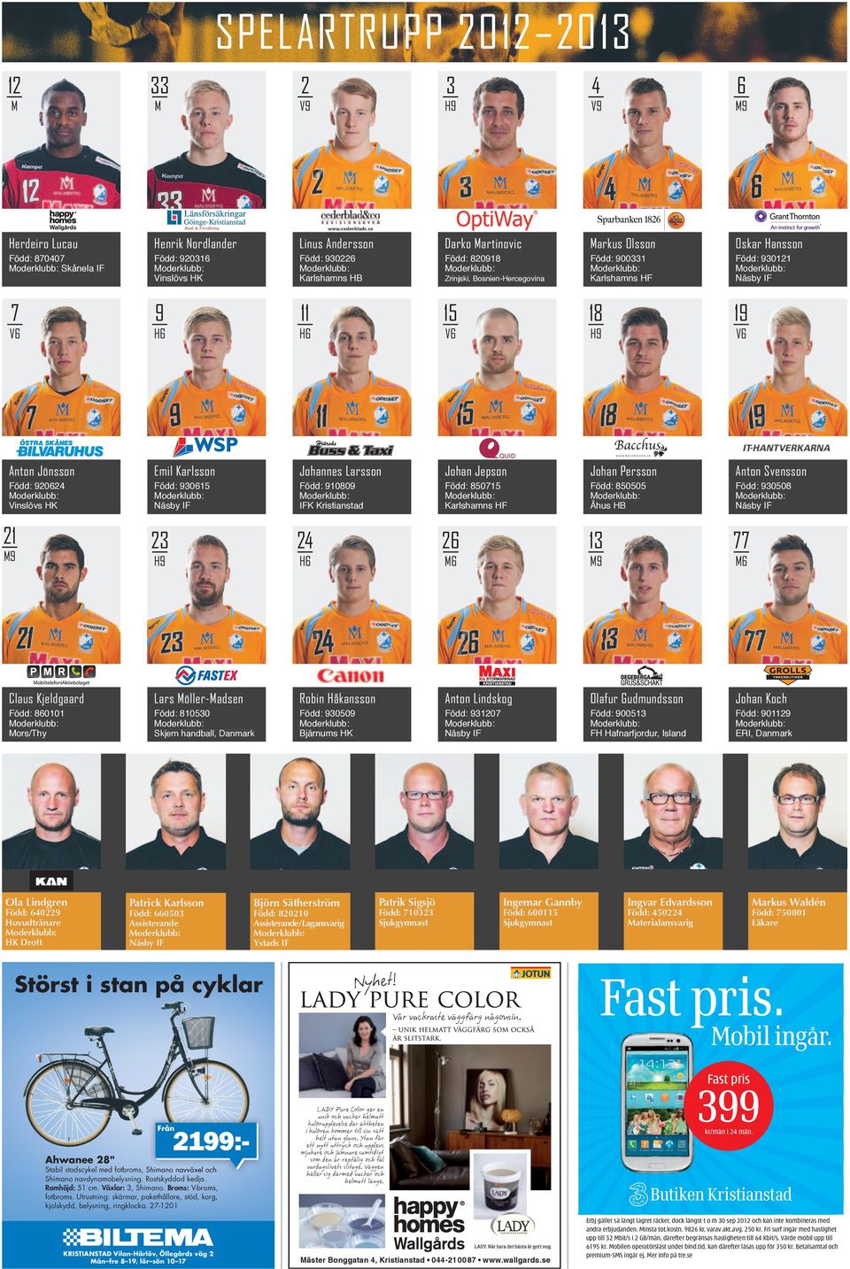 se Anton Jönsson Emil Karlsson Johannes Larsson Johan Jepson Johan Persson Anton Svensson Född: 920624 Vinslövs HK Född: 930615 Näsby IF Född: 910809 IFK Kristianstad Född: 850715 Karlshamns HF Född: