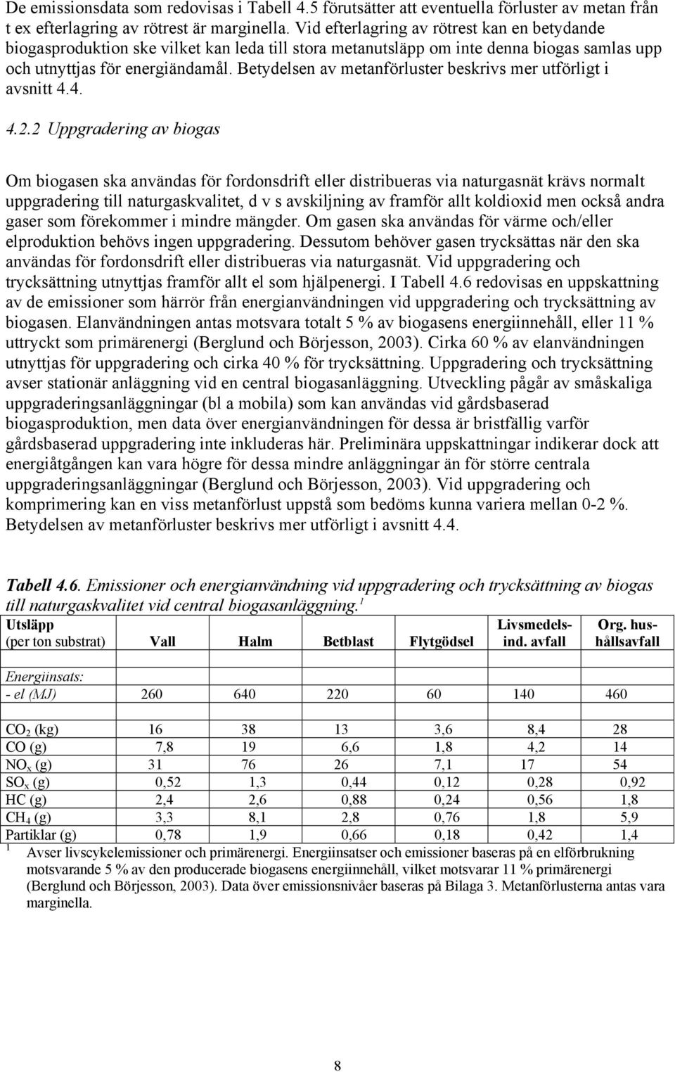 Betydelsen av metanförluster beskrivs mer utförligt i avsnitt 4.4. 4.2.