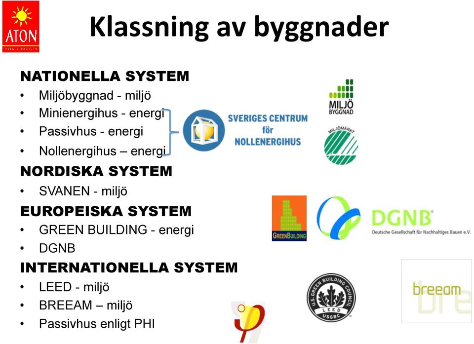 NORDISKA SYSTEM SVANEN - miljö EUROPEISKA SYSTEM GREEN BUILDING -
