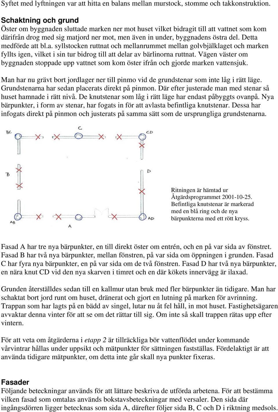 Detta medförde att bl.a. syllstocken ruttnat och mellanrummet mellan golvbjälklaget och marken fyllts igen, vilket i sin tur bidrog till att delar av bärlinorna ruttnat.