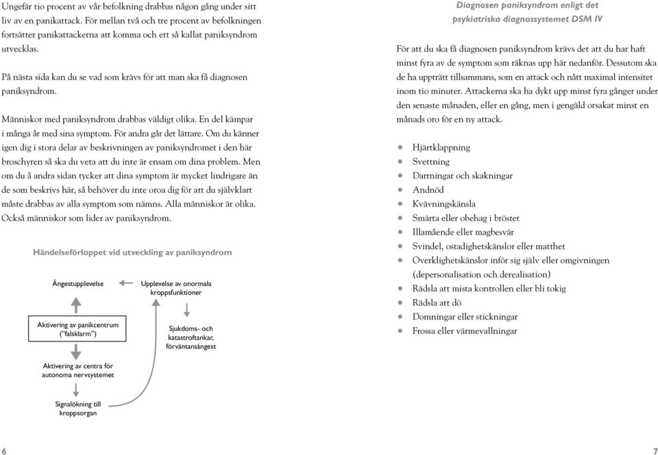 På nästa sida kan du se vad som krävs för att man ska få diagnosen paniksyndrom. Människor med paniksyndrom drabbas väldigt olika. En del kämpar i många år med sina symptom. För andra går det lättare.