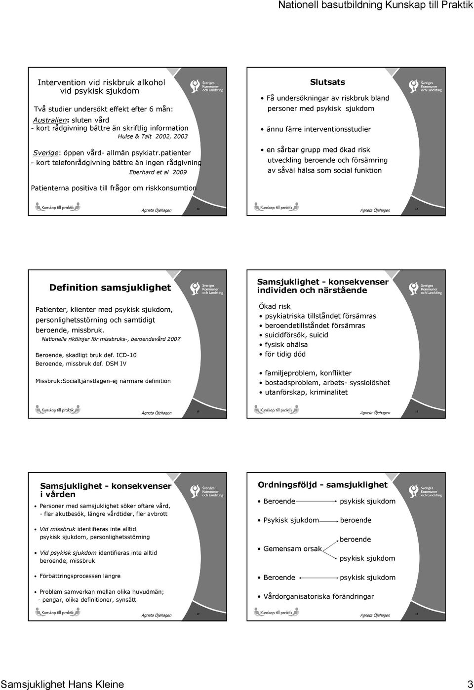 patienter - kort telefonrådgivning bättre än ingen rådgivning Eberhard et al 2009 Slutsats Få undersökningar av riskbruk bland personer med psykisk sjukdom ännu färre interventionsstudier en sårbar