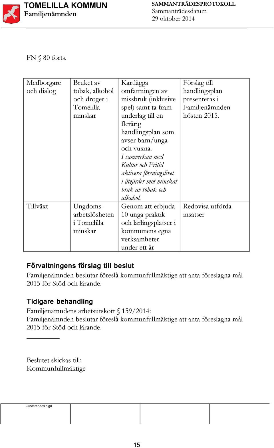 avser barn/unga och vuxna. I samverkan med Kultur och Fritid aktivera föreningslivet i åtgärder mot minskat bruk av tobak och alkohol.