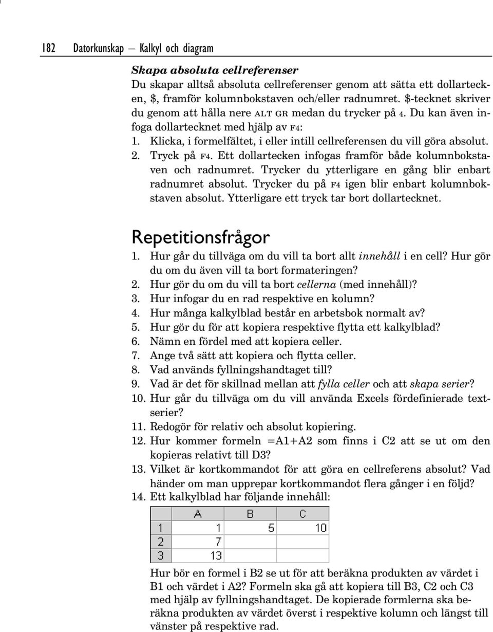 2. Tryck på f4. Ett dollartecken infogas framför både kolumnbokstaven och radnumret. Trycker du ytterligare en gång blir enbart radnumret absolut.